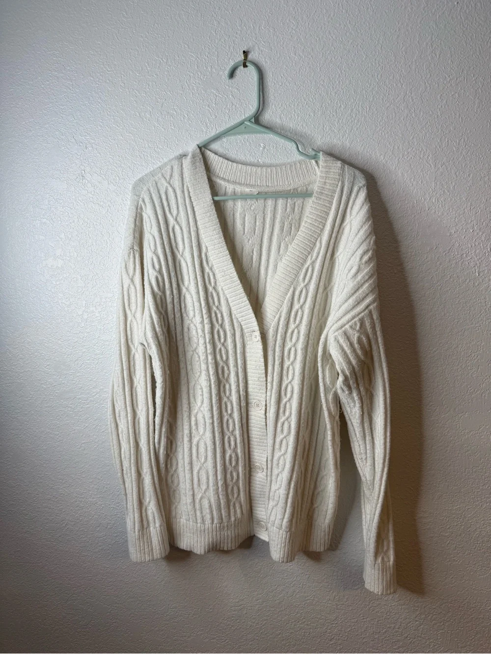 Alo Yoga Cable Knit Winter Bliss Cardigan Ivory Cream Button Front Sweater M
